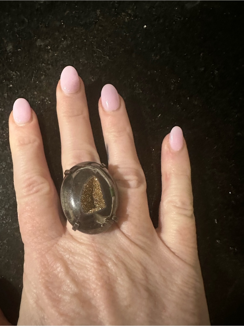 Statement Gold Druzy Oval Ring - Women Jewelry